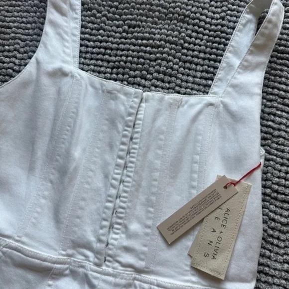 Alice and Olivia Chels Corset Denim Jumpsuit size 27 White NWT - Picture 7 of 7